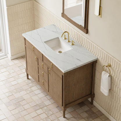 Renovate for Less Atlanta Kinnsden 48" Single Vanity, Weathered Oak w/ 3 CM Ethereal Noctis Silestone Top