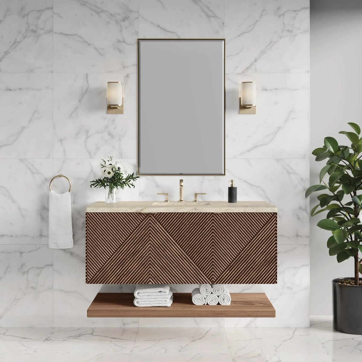 Marcello 48" Single Vanity, Chestnut, w/ 3 CM Tajnar Eclos Top