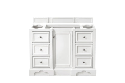 De Soto 48" Single Vanity, Bright White w/ 3 CM Carrara Marble Top