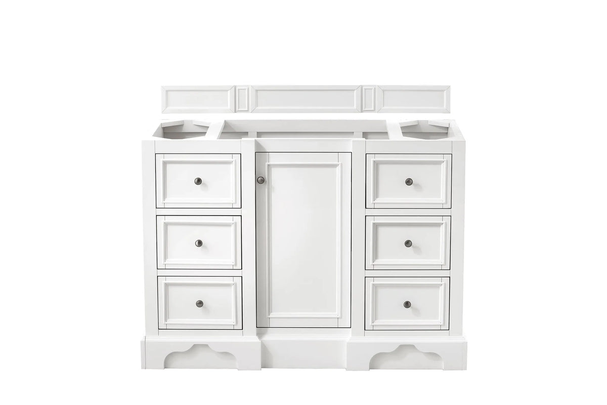 De Soto 48" Single Vanity, Bright White w/ Single Hole 3 CM White Zeus Silestone Top & Backsplash