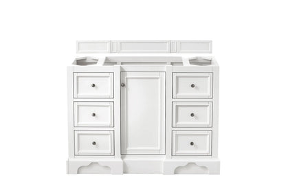De Soto 48" Single Vanity, Bright White w/ Single Hole 3 CM White Zeus Silestone Top & Backsplash