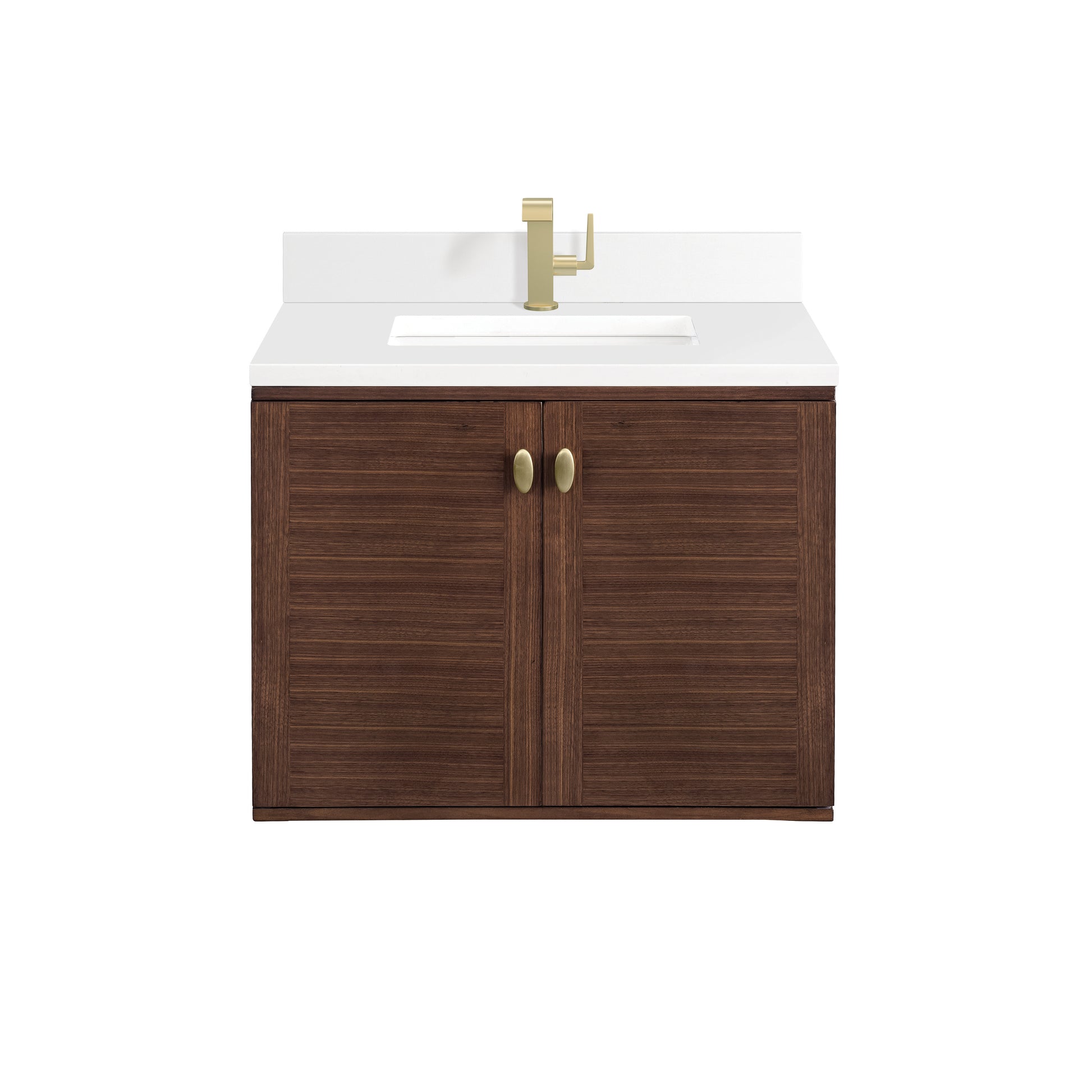 Renovate for Less Atlanta Amberly 30" Single Vanity, Mid-Century Walnut w/ Single Hole 3 CM White Zeus Top & Backsplash