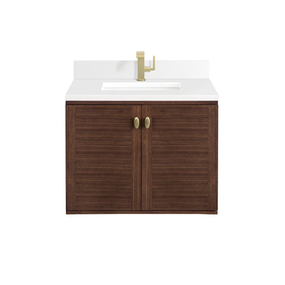 Renovate for Less Atlanta Amberly 30" Single Vanity, Mid-Century Walnut w/ Single Hole 3 CM White Zeus Top & Backsplash