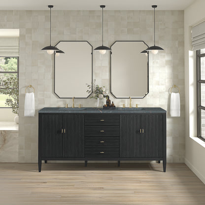 Renovate for Less Atlanta Myrrin 72" Double Vanity, Carbon Oak w/ 3 CM Parisien Bleu Silestone Top w/FreePower Wireless Charger