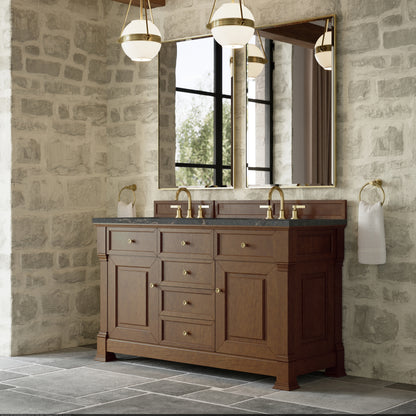 Renovate for Less Atlanta Brookfield 60" Double Vanity, Honey Oak w/ 3 CM Parisien Bleu Silestone Top