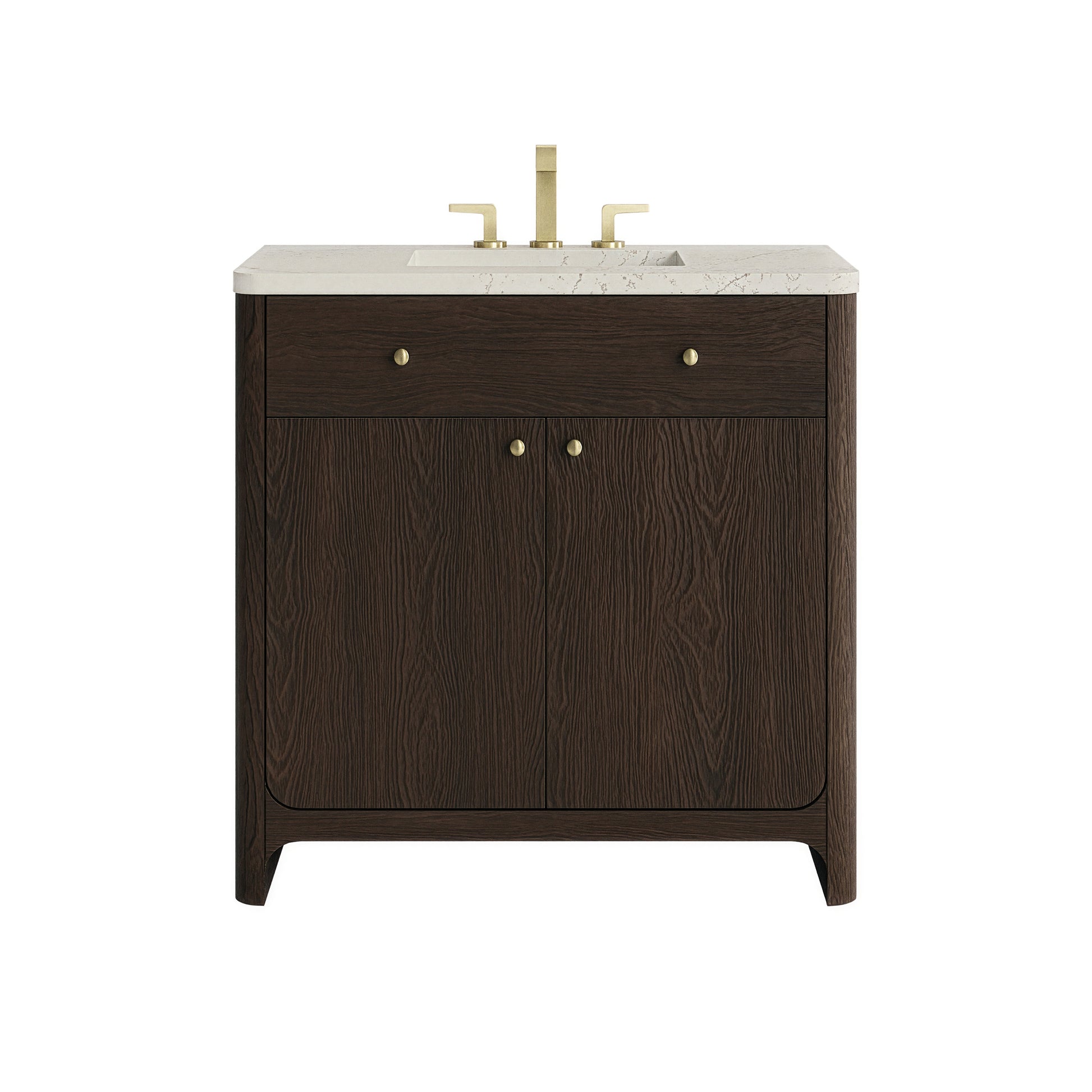 Renovate for Less Atlanta Gracyn 36" Single Vanity, Sable, w/ 3 CM Siberian Silestone Widespread Top