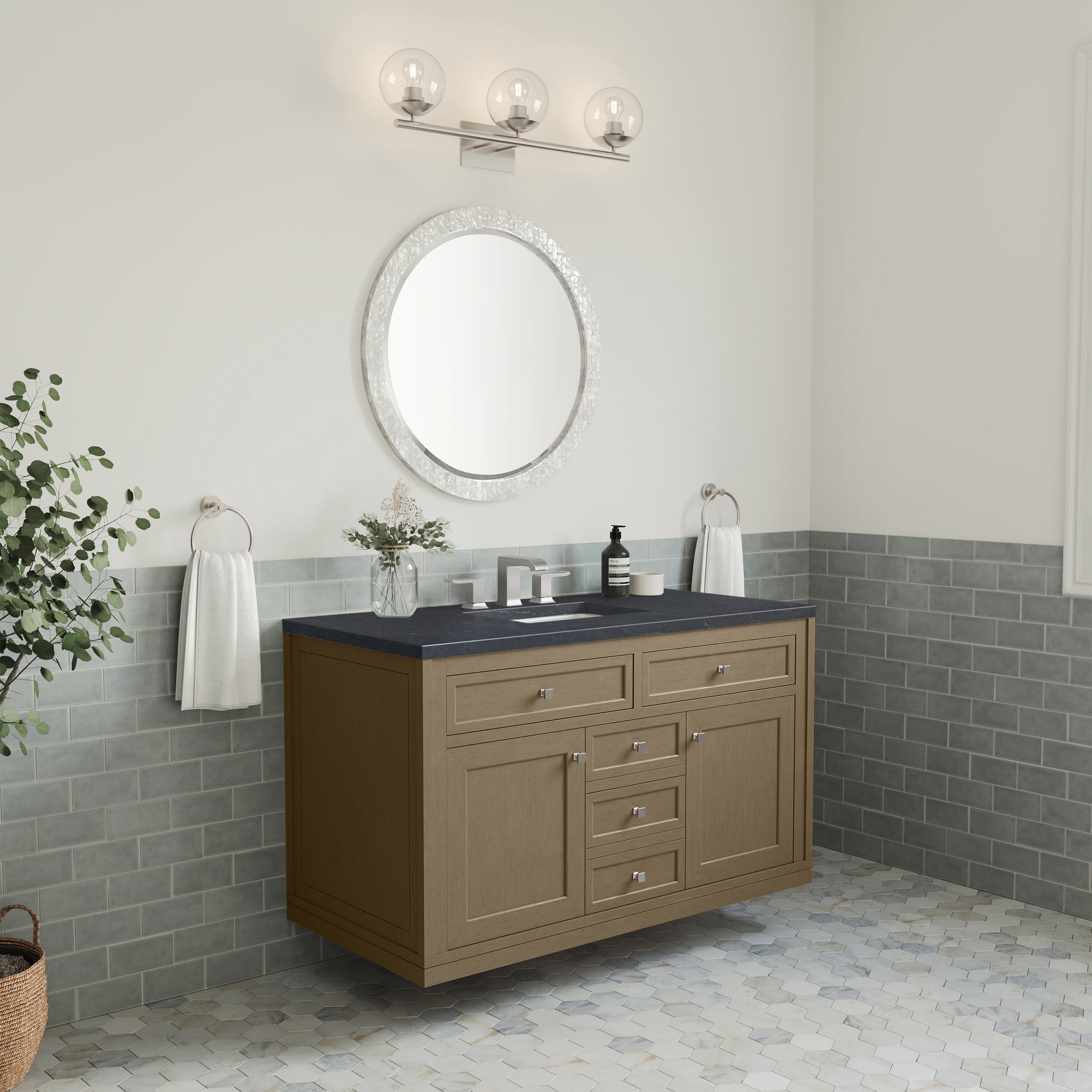 Renovate for Less Atlanta Chicago 48" Single Vanity, Walnut Whisper, w/ 3 CM Charcoal Soapstone Silestone® Top