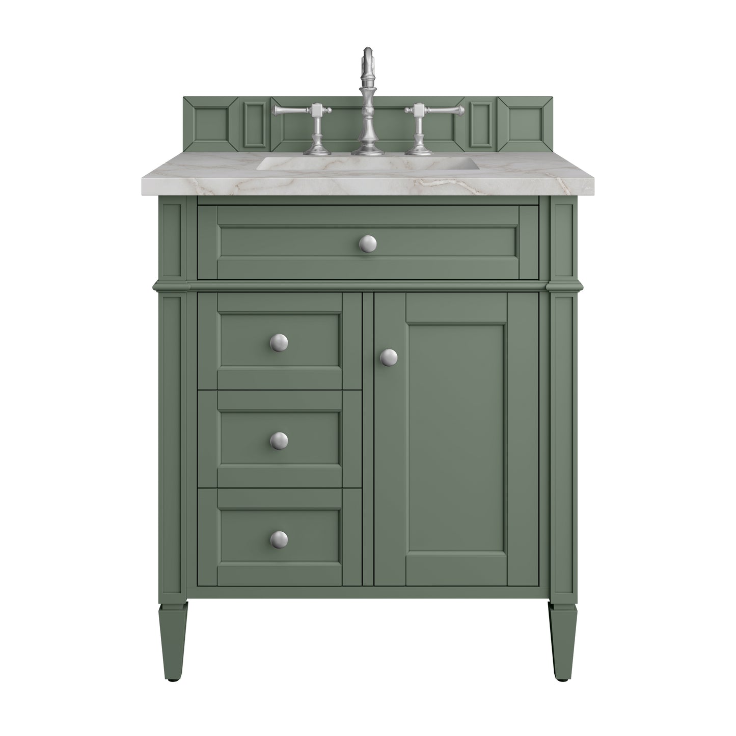 Renovate for Less Atlanta Brittany 30" Single Vanity, Smokey Celadon w/ 3 CM Victorian Silver Top