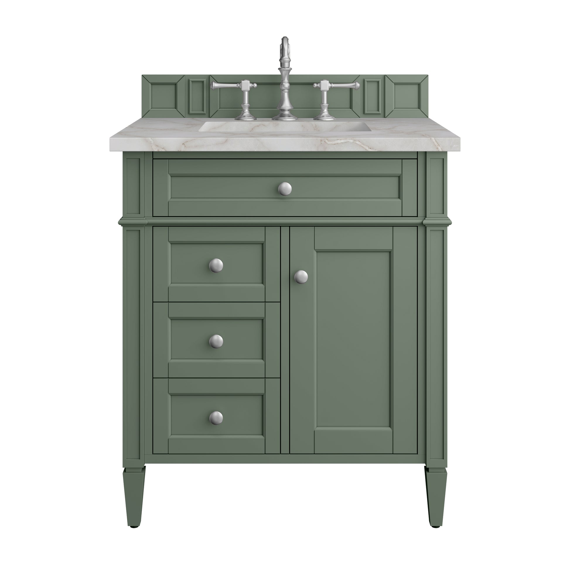 Renovate for Less Atlanta Brittany 30" Single Vanity, Smokey Celadon w/ 3 CM Victorian Silver Top