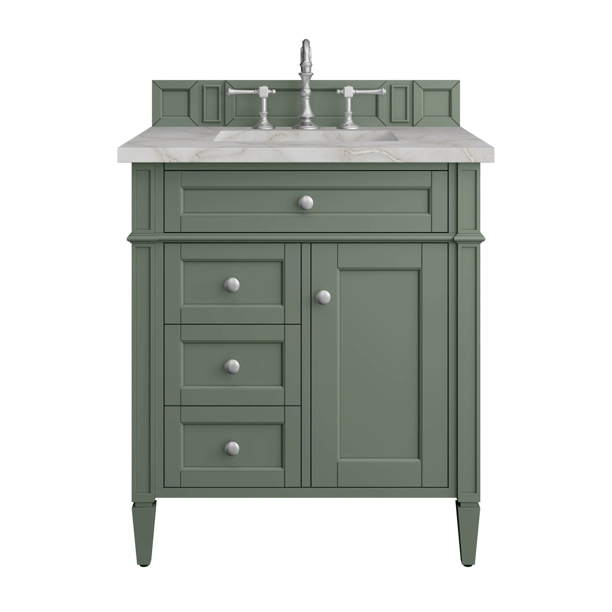 Brittany 30" Single Vanity, Smokey Celadon w/ 3 CM Victorian Silver Top