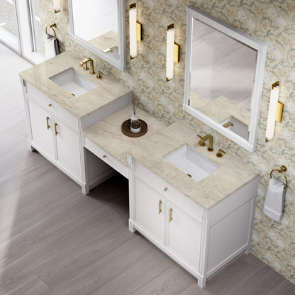 Renovate for Less Atlanta Bellshire 96" Dual Vanity Set with 24" Make-Up Counter, Bright White w/3 cm Tajnar Eclos Top