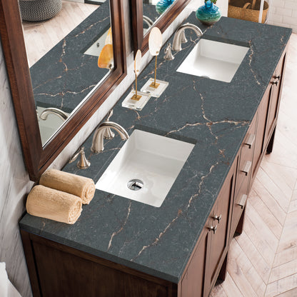Renovate for Less Atlanta Addison 72" Double Vanity, Mid-Century Acacia w/ 3 CM Parisien Bleu Silestone Top