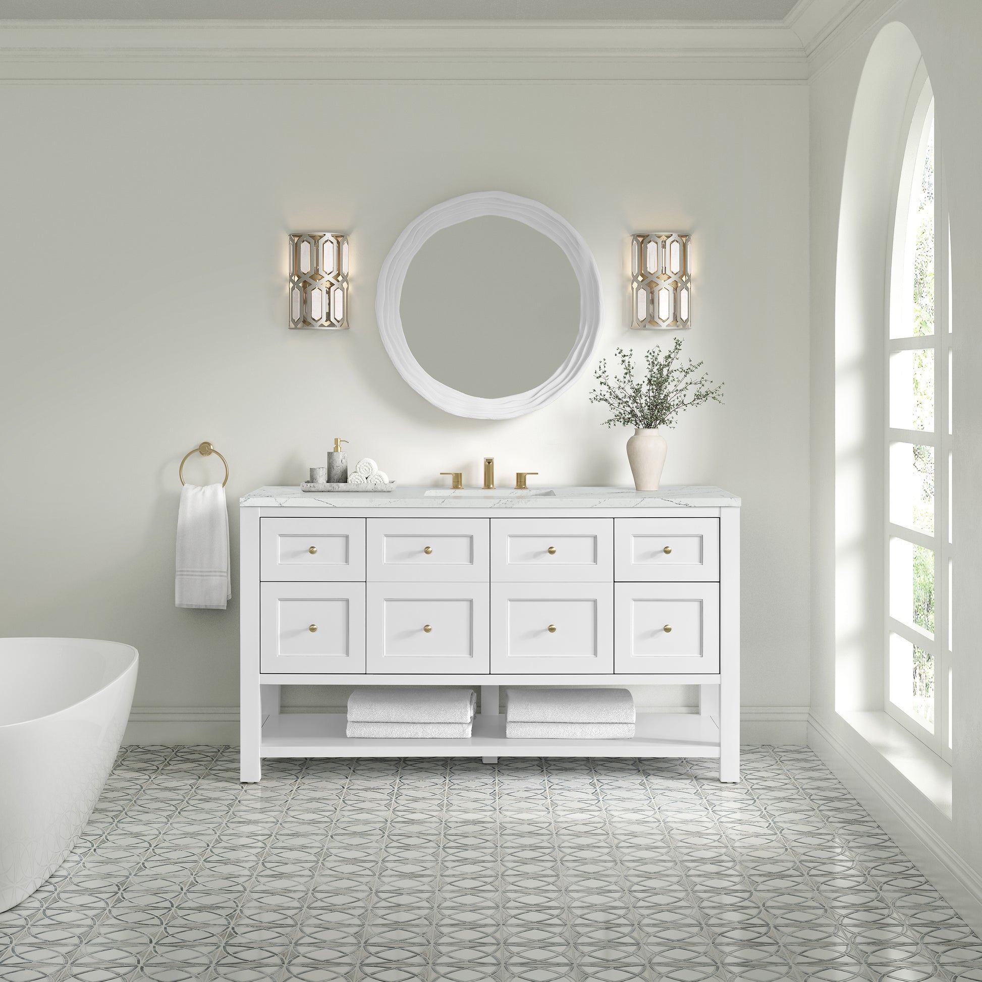 Renovate for Less Atlanta Breckenridge 60" Single Vanity, Bright White, w/ 3 CM Ethereal Noctis Quartz Top