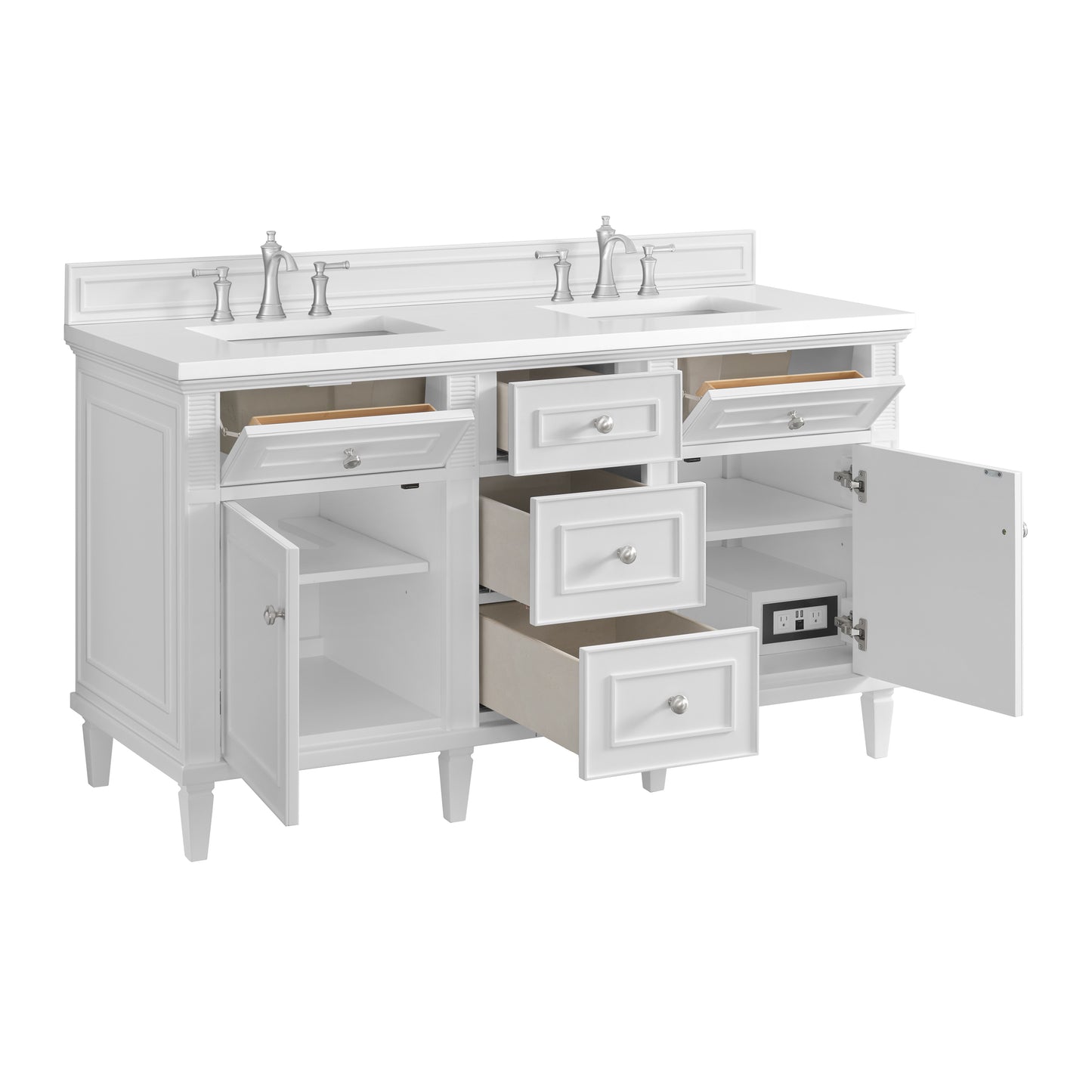 Renovate for Less Atlanta Lorelai 60" Double Vanity, Bright White w/ 3 CM White Zeus Silestone Top
