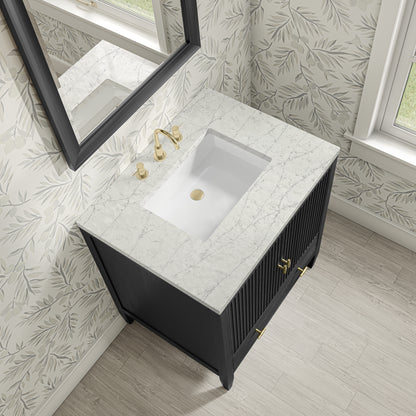 Renovate for Less Atlanta Myrrin 30" Single Vanity, Carbon Oak w/ 3 CM Eternal Jasmine Pearl Silestone Top