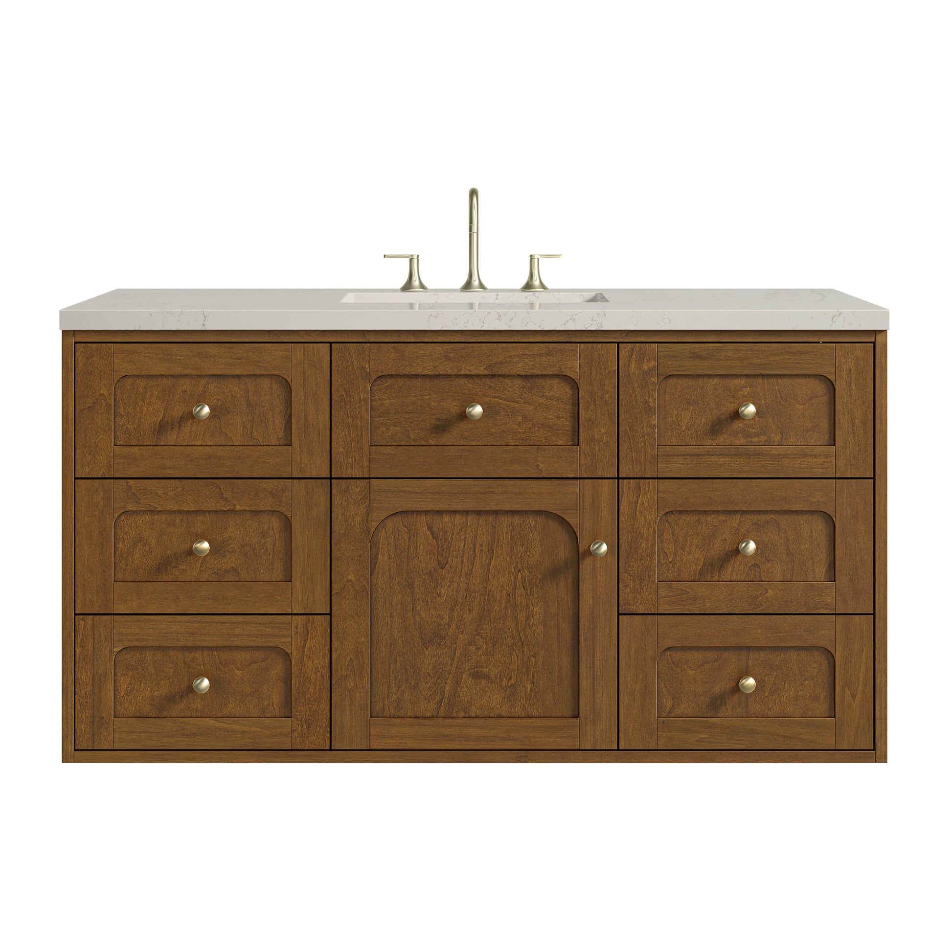 Renovate for Less Atlanta Laurent 48" Single Vanity, Honey Oak w/ 3 CM Siberian Silestone Top w/FreePower Wireless Charger