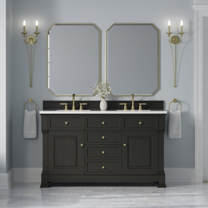 Renovate for Less Atlanta Brookfield 60" Double Vanity, Black Onyx,  w/ 3 CM White Zeus Silestone Top
