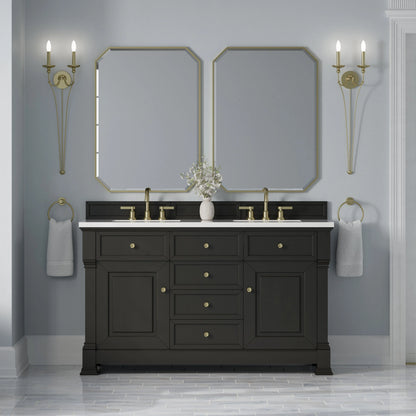 Brookfield 60" Double Vanity, Black Onyx,  w/ 3 CM White Zeus Silestone Top