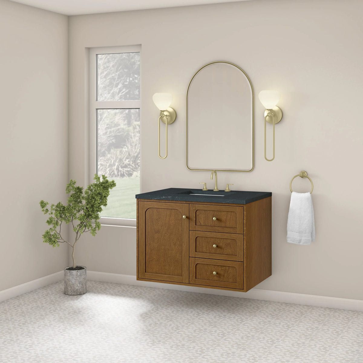 Laurent 36" Single Vanity, Honey Oak w/ 3 CM Charcoal Soapstone Silestone Top
