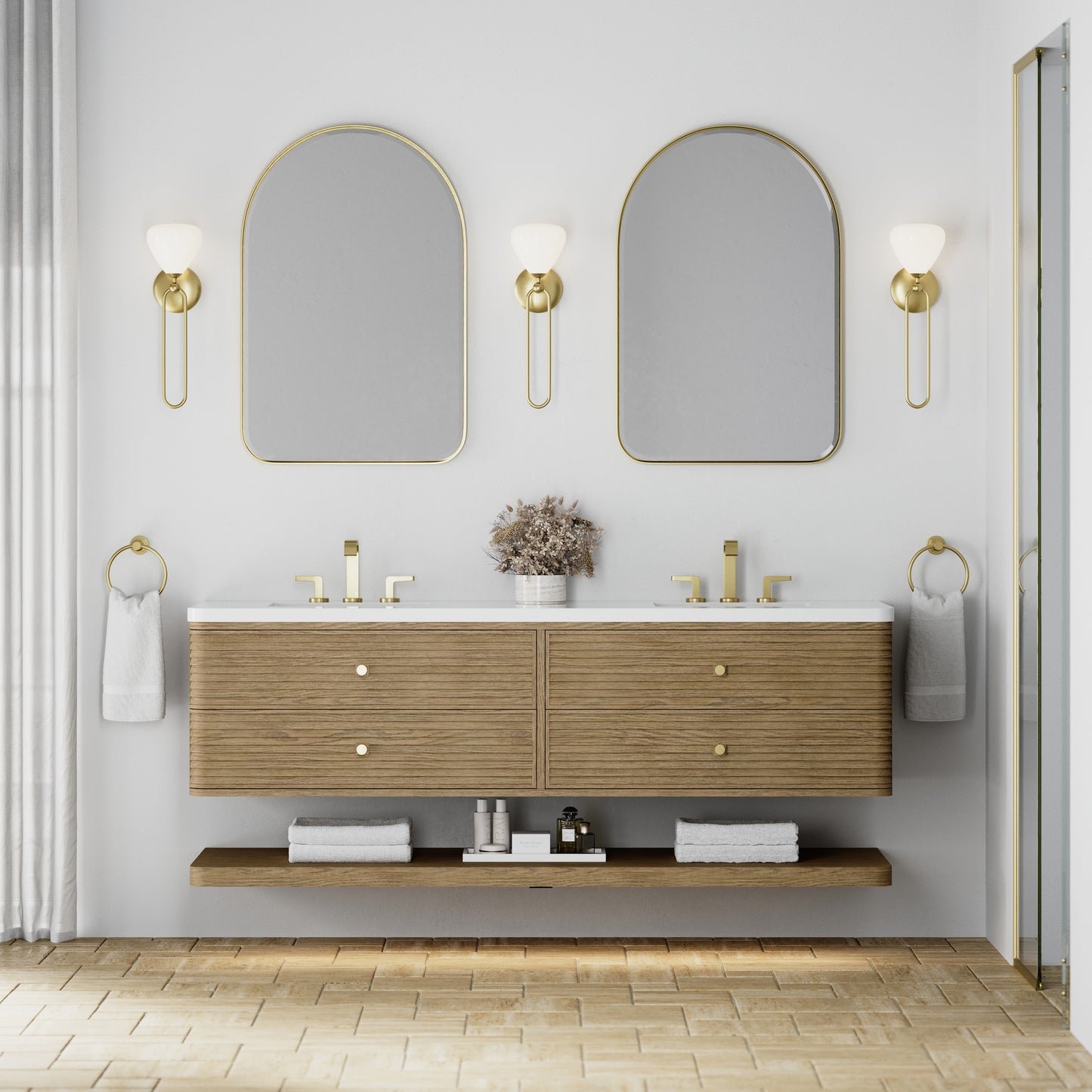 Renovate for Less Atlanta Allamari 72" Double Vanity, Dune Mist w/ 3 CM White Zeus Silestone Top
