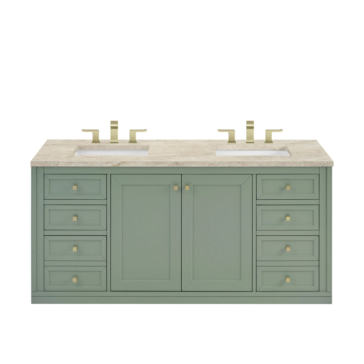Chicago 60" Double Vanity, Smokey Celadon, w/ 3 CM Tajnar Eclos Top w/FreePower Wireless Charger