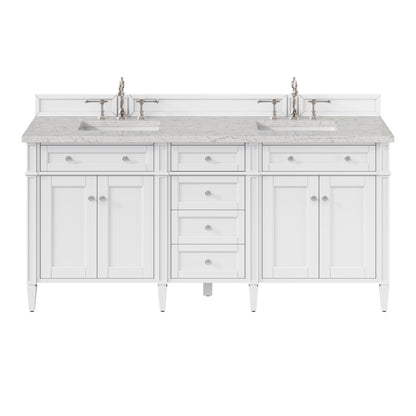 Renovate for Less Atlanta Brittany 72" Double Vanity, Bright White Vanity w/ 3 CM Eternal Jasmine Pearl Silestone Top