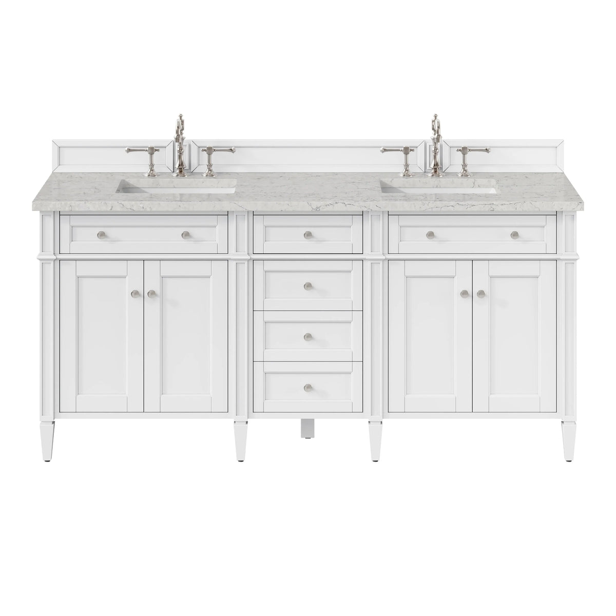 Brittany 72" Double Vanity, Bright White Vanity w/ 3 CM Eternal Jasmine Pearl Silestone Top
