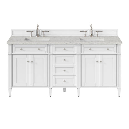 Brittany 72" Double Vanity, Bright White Vanity w/ 3 CM Eternal Jasmine Pearl Silestone Top