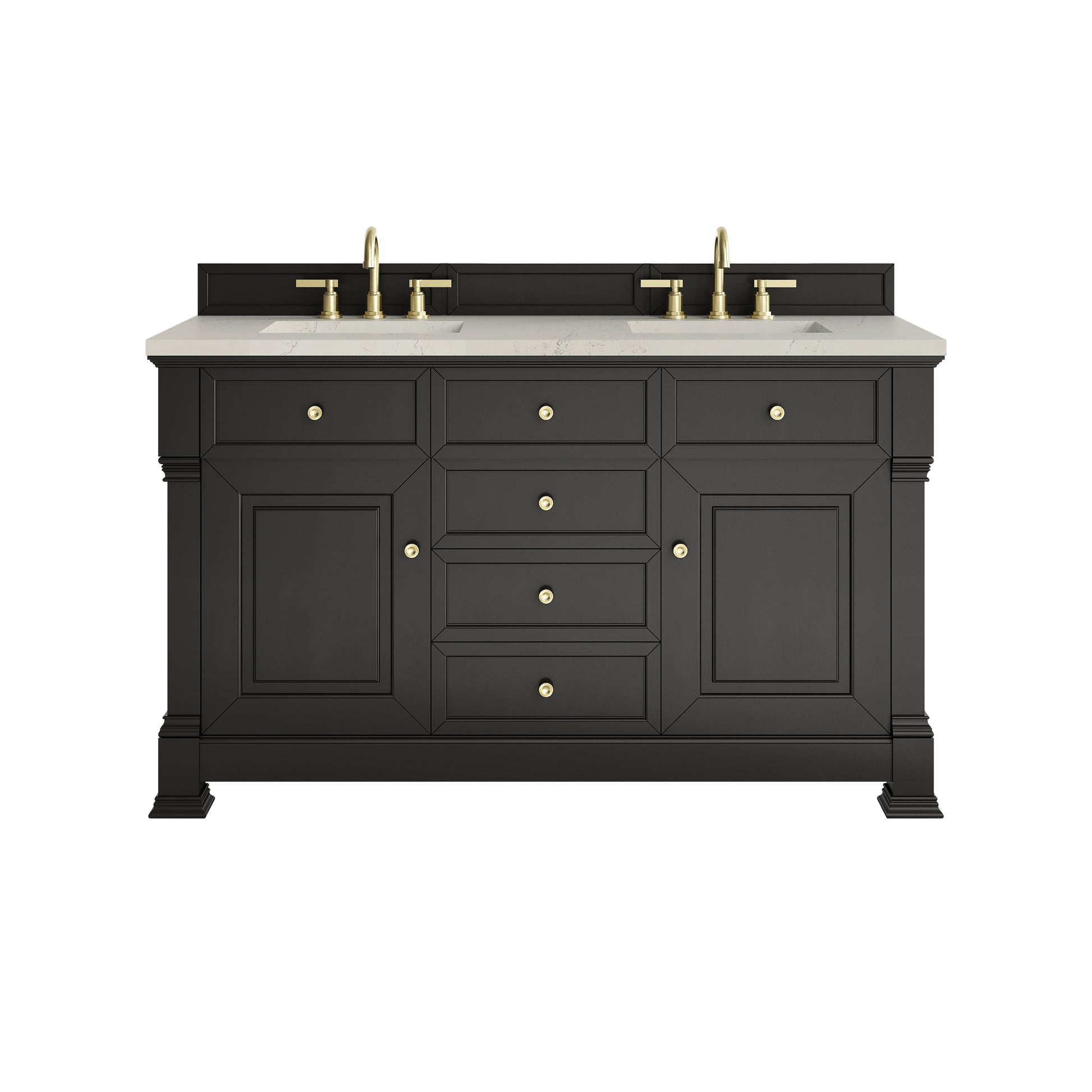 Renovate for Less Atlanta Brookfield 60" Double Vanity, Black Onyx, w/ 3 CM Siberian Silestone Top