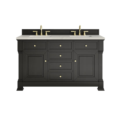 Renovate for Less Atlanta Brookfield 60" Double Vanity, Black Onyx, w/ 3 CM Siberian Silestone Top