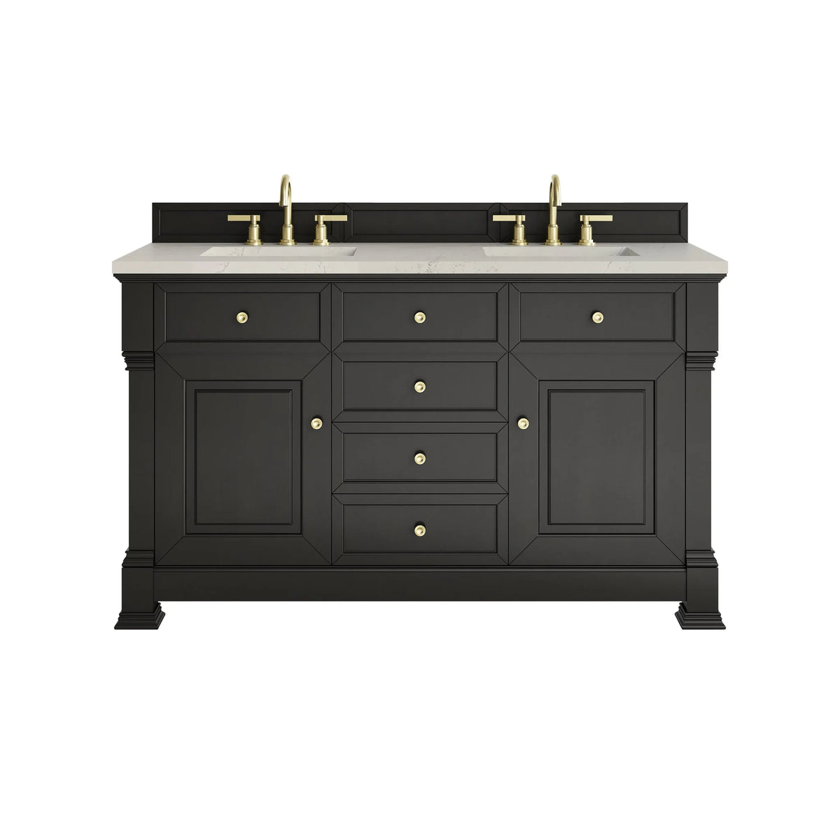 Brookfield 60" Double Vanity, Black Onyx, w/ 3 CM Siberian Silestone Top