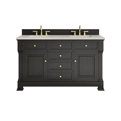 Brookfield 60" Double Vanity, Black Onyx, w/ 3 CM Siberian Silestone Top