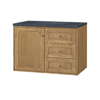 Renovate for Less Atlanta Laurent 36" Single Vanity, Light Natural Oak w/ 3 CM Charcoal Soapstone Top