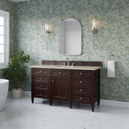 Renovate for Less Atlanta Brittany 60" Single Vanity, Burnished Mahogany, w/ 3 CM Tajnar Eclos Top w/FreePower Wireless Charger