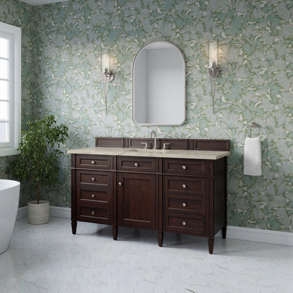 Brittany 60" Single Vanity, Burnished Mahogany, w/ 3 CM Tajnar Eclos Top