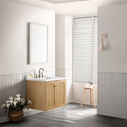 Renovate for Less Atlanta Laurent 30" Single Vanity, Light Natural Oak w/ 3 CM White Zeus Top