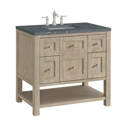 Breckenridge 36" Single Vanity, Whitewashed Oak w/ 3 CM Parisien Bleu Silestone Top