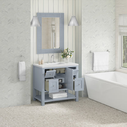 Renovate for Less Atlanta Breckenridge 36" Single Vanity, Serenity Blue, w/ 3 CM White Zeus Quartz Top