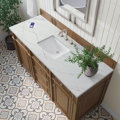 Renovate for Less Atlanta Bristol 60" Single Vanity, Saddle Brown w/ 3 CM Ethereal Noctis Silestone Top w/FreePower Wireless Charger