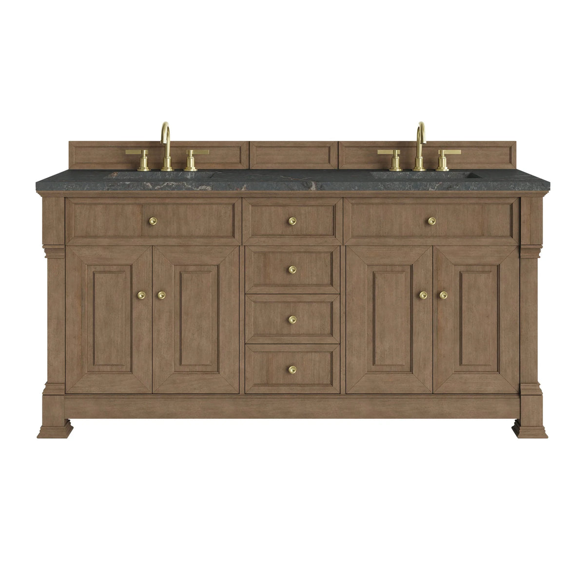 Brookfield 72" Double Vanity, Pecan w/ 3 CM Parisien Bleu Silestone Top w/ FreePower Wireless Charger