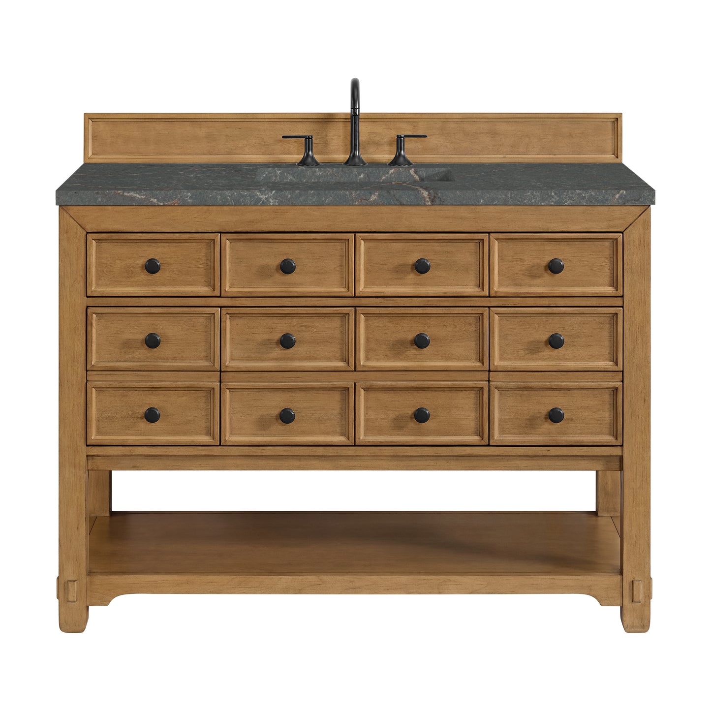 Renovate for Less Atlanta Malibu 48" Single Vanity, Amber Birch w/ 3 CM Parisien Bleu Silestone Top w/ FreePower Wireless Charger