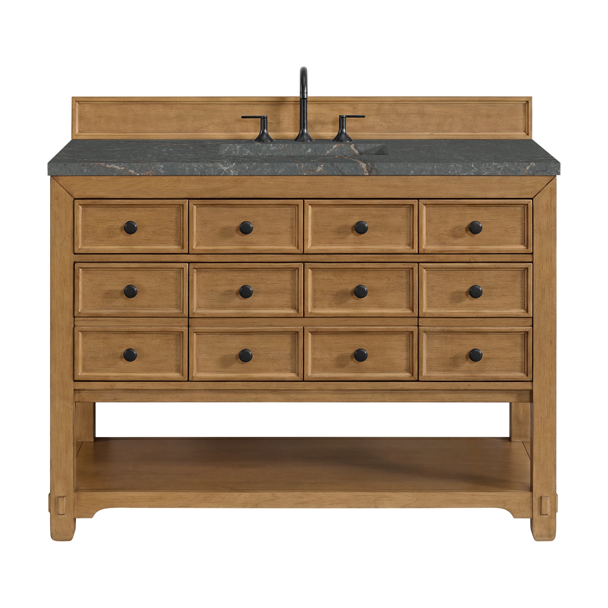 Renovate for Less Atlanta Malibu 48" Single Vanity, Amber Birch w/ 3 CM Parisien Bleu Silestone Top w/ FreePower Wireless Charger