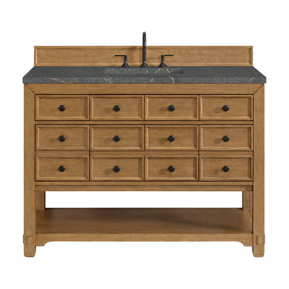 Renovate for Less Atlanta Malibu 48" Single Vanity, Amber Birch w/ 3 CM Parisien Bleu Silestone Top w/ FreePower Wireless Charger