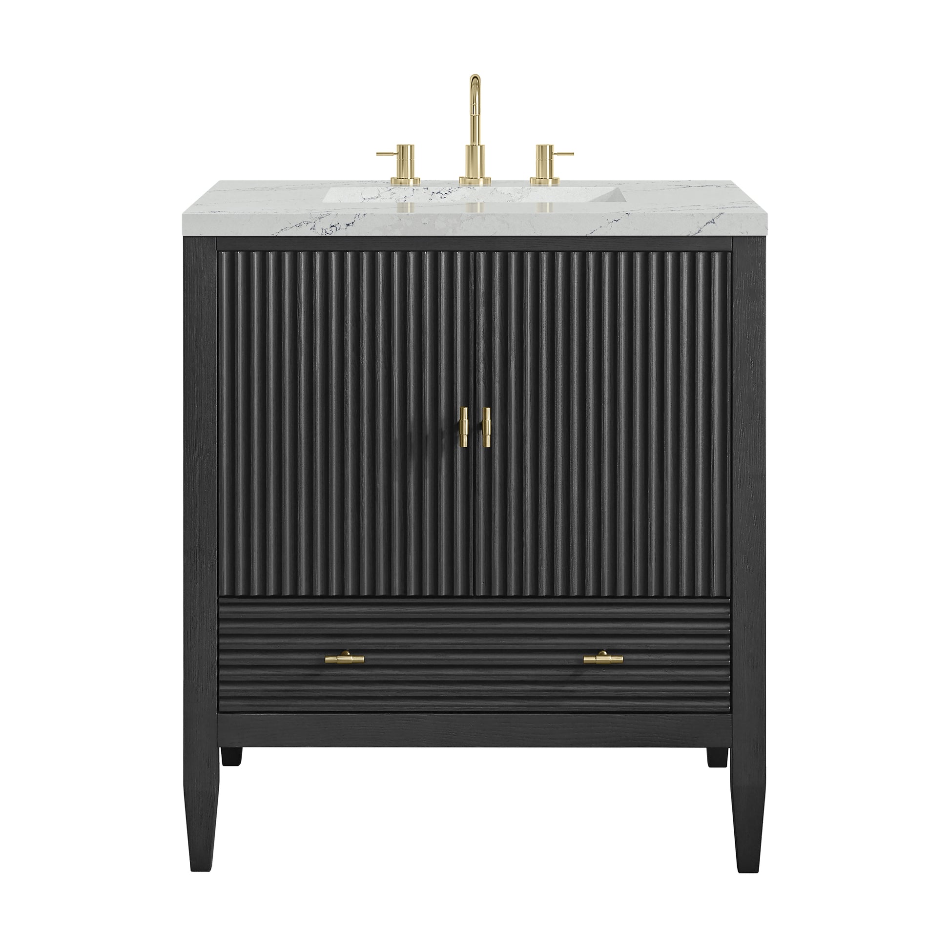 Renovate for Less Atlanta Myrrin 30" Single Vanity, Carbon Oak w/ 3 CM Ethereal Noctis Silestone Top