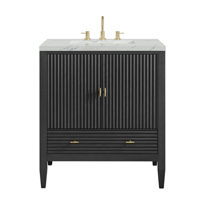 Renovate for Less Atlanta Myrrin 30" Single Vanity, Carbon Oak w/ 3 CM Ethereal Noctis Silestone Top
