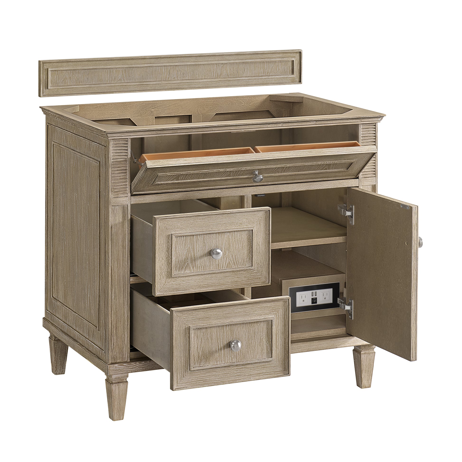 Renovate for Less Atlanta Lorelai 36" Single Vanity, Whitewashed Oak, w/ 3 CM Siberian Silestone Top