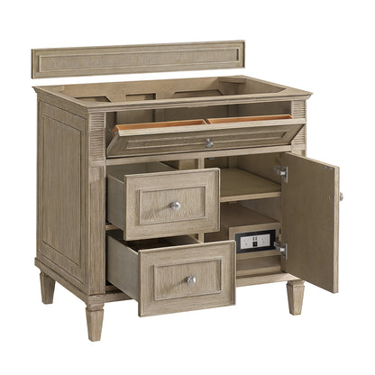 Renovate for Less Atlanta Lorelai 36" Single Vanity, Whitewashed Oak, w/ 3 CM Siberian Silestone Top