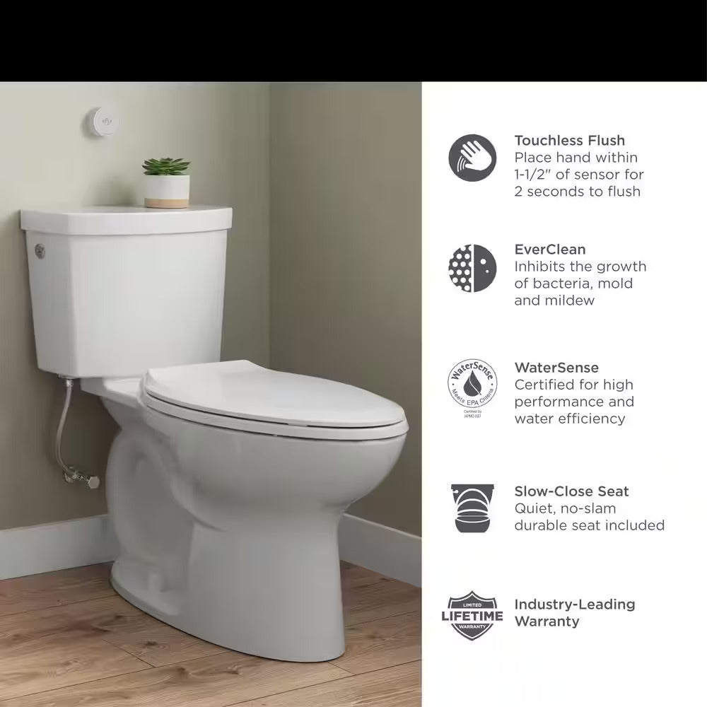 Cadet Touchless 2-piece 1.28 GPF Single Flush Elongated Toilet in White, Seat Included