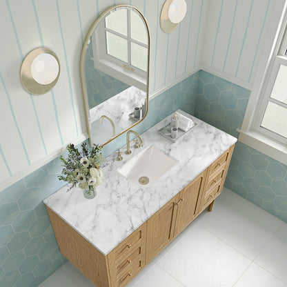Renovate for Less Atlanta Laurent 60" Single Vanity, Light Natural Oak, w/ 3 CM Carrara Marble Top