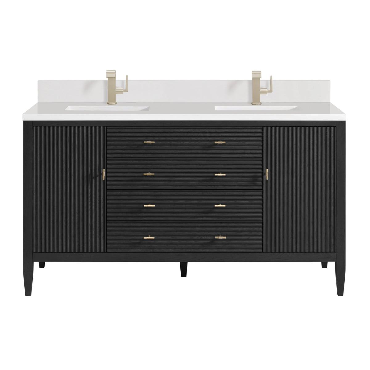 Myrrin 60" Double Vanity, Carbon Oak w/ Single Hole 3 CM White Zeus Silestone Top & Backsplash